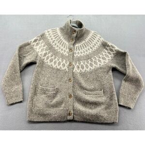 Alex Mill Sweater Mens Large Fair Isle Wool Blend Button Front Cardigan Brown